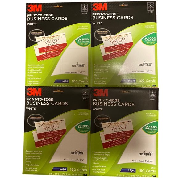 4 X 3M Print-To-Edge White Business Cards Smooth Edges Inkjet 160 Cards D410-I - Picture 1 of 11